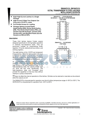 SN54HC373 datasheet - OCTAL TRANSPARENT D-TYPE LATCHES WITH 3-STATE OUTPUTS