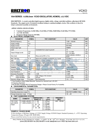 VA4ARG datasheet - 9.3X8.5mm VCXO OSCILLATOR, HCMOS, 3.3 VDC
