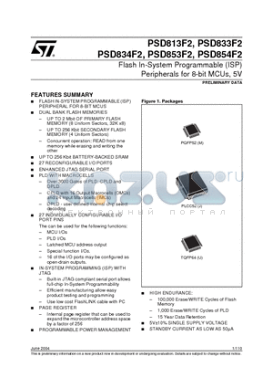 PSD813F3V-20MIT datasheet - Flash In-System Programmable ISP Peripherals For 8-bit MCUs