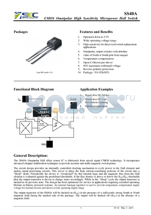 SS40A datasheet - CMOS Omnipolar High Sensitivity Micropower Hall Switch