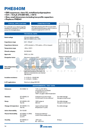 PHE840MD6560MD15R06L2 datasheet - New, small dimensions including low profile capacitors