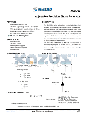 SS432GNB datasheet - Adjustable Precision Shunt Regulator