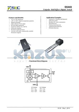 SS443 datasheet - Unipolar Hall-Effect Digital Switch