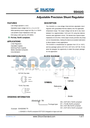 SS432GTB datasheet - Adjustable Precision Shunt Regulator