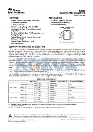 TL7660 datasheet - CMOS VOLTAGE CONVERTER