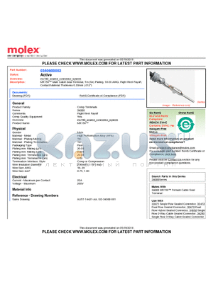 SD-34080-001 datasheet - MX150 Male Cable Seal Terminal