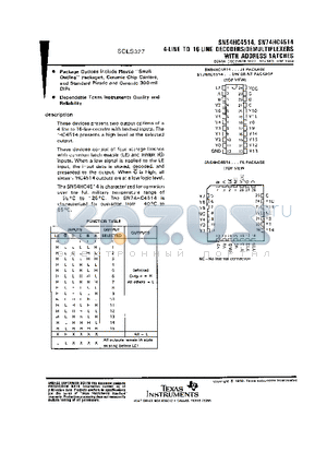 SN54HC4514 datasheet - 4 LINE TO 16 LINE DECODERS / DEMULTIPLEXERS WITH ADDRESS LATCHES