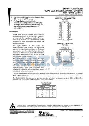 SN54HC534 datasheet - OCTAL EDGE-TRIGGERED D-TYPE FLIP-FLOPS WITH 3-STATE OUTPUTS