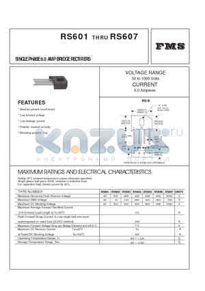 RS606 datasheet - SINGLE PHASE 6.0 AMP BRIDGE RECTIFIERS