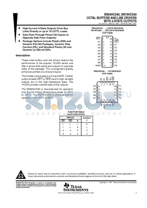 SN54HC540W datasheet - OCTAL BUFFERS AND LINE DRIVERS WITH 3-STATE OUTPUTS
