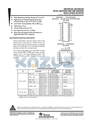 SN54HC540_07 datasheet - OCTAL BUFFERS AND LINE DRIVERS WITH 3-STATE OUTPUTS