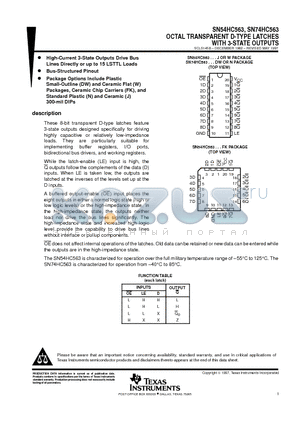 SN54HC563FK datasheet - OCTAL TRANSPARENT D-TYPE LATCHES WITH 3-STATE OUTPUTS
