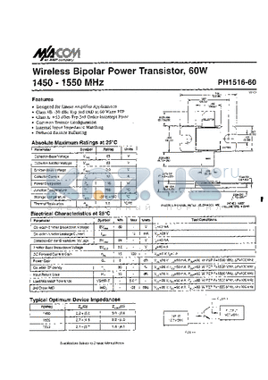 PHI516160 datasheet - Wireless Bipolar Power Transistor, 60W 1450 - 1550 MHz