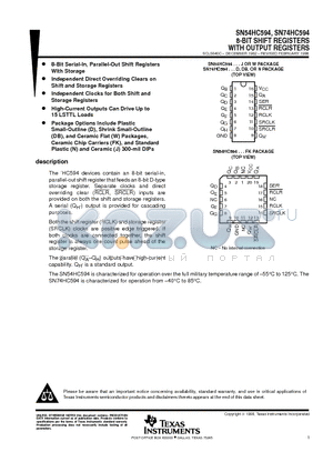 SN54HC594 datasheet - 8-BIT SHIFT REGISTERS WITH OUTPUT REGISTERS