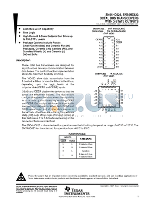 SN54HC623 datasheet - OCTAL BUS TRANSCEIVERS WITH 3-STATE OUTPUTS