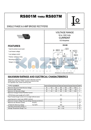 RS801M datasheet - SINGLE PHASE 8.0 AMP BRIDGE RECTIFIERS