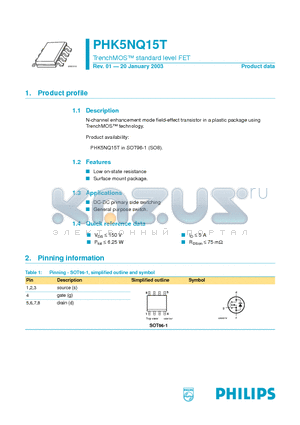 PHK5NQ15T datasheet - TrenchMOS standard level FET