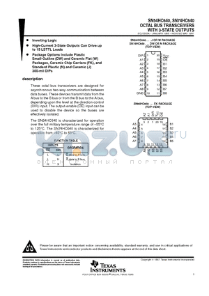 SN54HC640J datasheet - OCTAL BUS TRANSCEIVERS WITH 3-STATE OUTPUTS