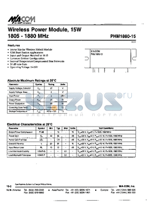 PHM1880-15 datasheet - Wireless Power Module, 15W 1805-1880 MHz