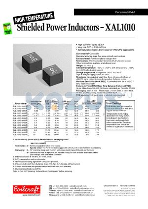 XAL1010 datasheet - High Temperature Shielded Power Inductors