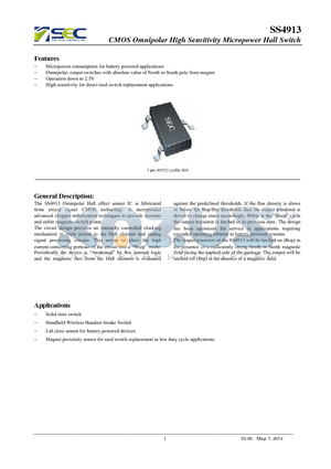 SS4913 datasheet - CMOS Omnipolar High Sensitivity Micropower Hall Switch