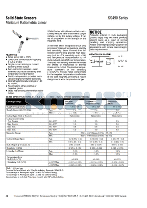 SS495A datasheet - Solid State Sensors Miniature Ratiometric Linear