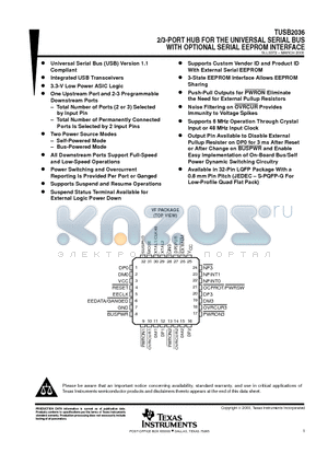 TUSB2036VF datasheet - 2/3-PORT HUB FOR THE UNIVERSAL SERIAL BUS WITH OPTIONAL SERIAL EEPROM INTERFACE
