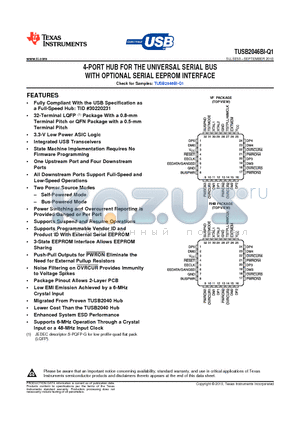 TUSB2046B-Q1 datasheet - 4-PORT HUB FOR THE UNIVERSAL SERIAL BUS WITH OPTIONAL SERIAL EEPROM INTERFACE