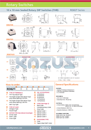 RD82THRS108NSTB datasheet - 10 x 10 mm Sealed Rotary DIP Switches (THR)