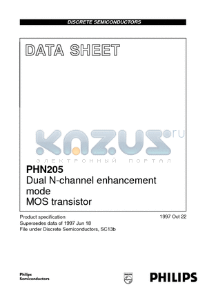 PHN205 datasheet - Dual N-channel enhancement mode MOS transistor