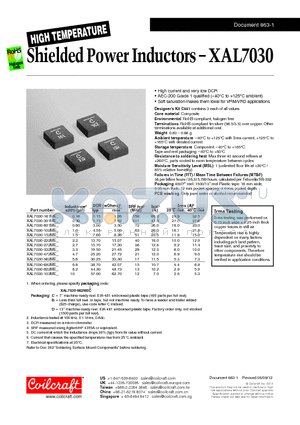 XAL7030-222ME datasheet - High Temperature Shielded Power Inductors