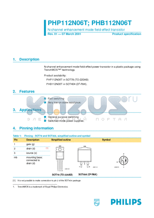 PHP112N06T datasheet - N-channel enhancement mode field-effect transistor