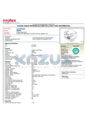 SD-43860-001 datasheet - Modular Jack, Right Angle, Low Profile, Inverted, Lightpipes, 6/6