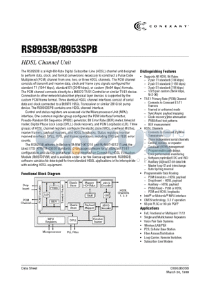 RS8953SPB datasheet - High-Bit-Rate Digital Subscriber Line (HDSL) channel unit