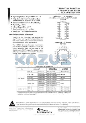 SN54HCT245 datasheet - OCTAL BUS TRANSCEIVERS WITH 3-STATE OUTPUTS
