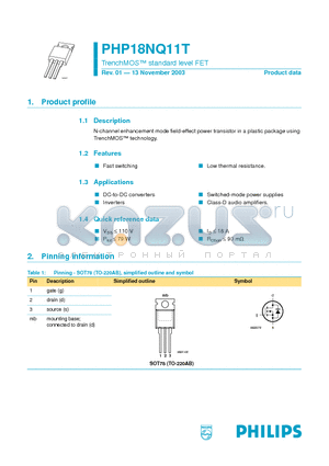 PHP18NQ11T datasheet - TrenchMOS standard level FET
