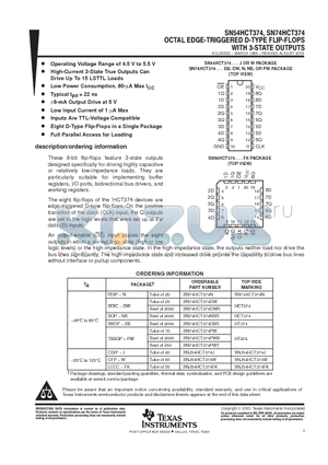 SN54HCT374_08 datasheet - OCTAL EDGE-TRIGGERED D-TYPE FLIP-FLOPS WITH 3-STATE OUTPUTS
