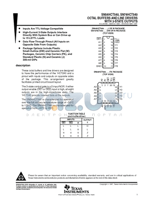 SN54HCT540W datasheet - OCTAL BUFFERS AND LINE DRIVERS WITH 3-STATE OUTPUTS