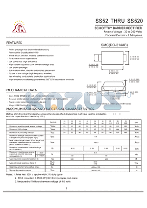 SS520 datasheet - SCHOTTKY BARRIER RECTIFLER