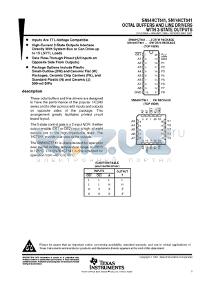 SN54HCT541FK datasheet - OCTAL BUFFERS AND LINE DRIVERS WITH 3-STATE OUTPUTS