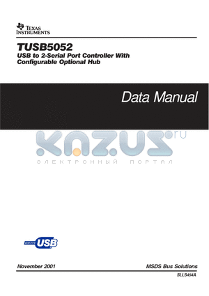 TUSB5052 datasheet - USB TO 2-SERIAL PORT CONTROLLER WITH CONFIGURABLE OPTIONAL HUB