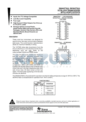SN54HCT623 datasheet - OCTAL BUS TRANSCEIVERS WITH 3-STATE OUTPUTS