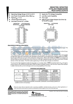 SN54HCT623 datasheet - OCTAL BUS TRANSCEIVERS WITH 3-STATE OUTPUTS