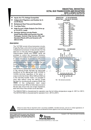 SN54HCT652W datasheet - OCTAL BUS TRANSCEIVERS AND REGISTERS WITH 3-STATE OUTPUTS