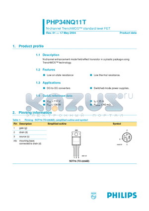 PHP34NQ11T datasheet - N-channel TrenchMOS standard level FET