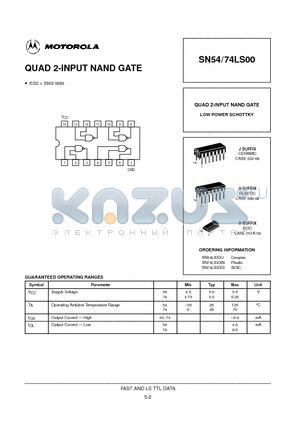 SN54LS00 datasheet - QUAD 2-INPUT NAND GATE
