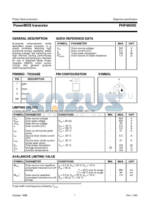 PHP4N50E datasheet - PowerMOS transistor