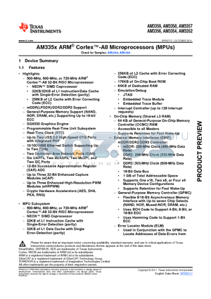 XAM3352ZCZA50 datasheet - AM335x ARM Cortex-A8 Microprocessors (MPUs)