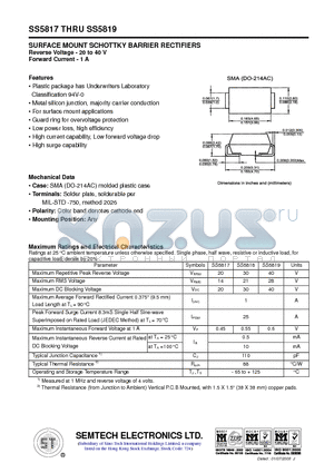 SS5818 datasheet - SURFACE MOUNT SCHOTTKY BARRIER RECTIFIERS