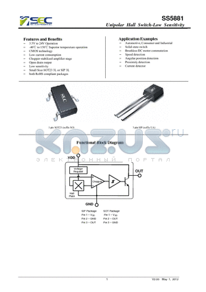 SS5881 datasheet - Unipolar Hall Switch-Low Sensitivity